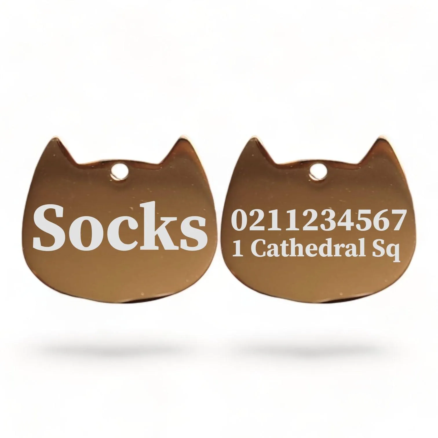 Name Front & 1 Number Address Back Bat Cat | Mirror Stainless | Cat ID Pet Tag