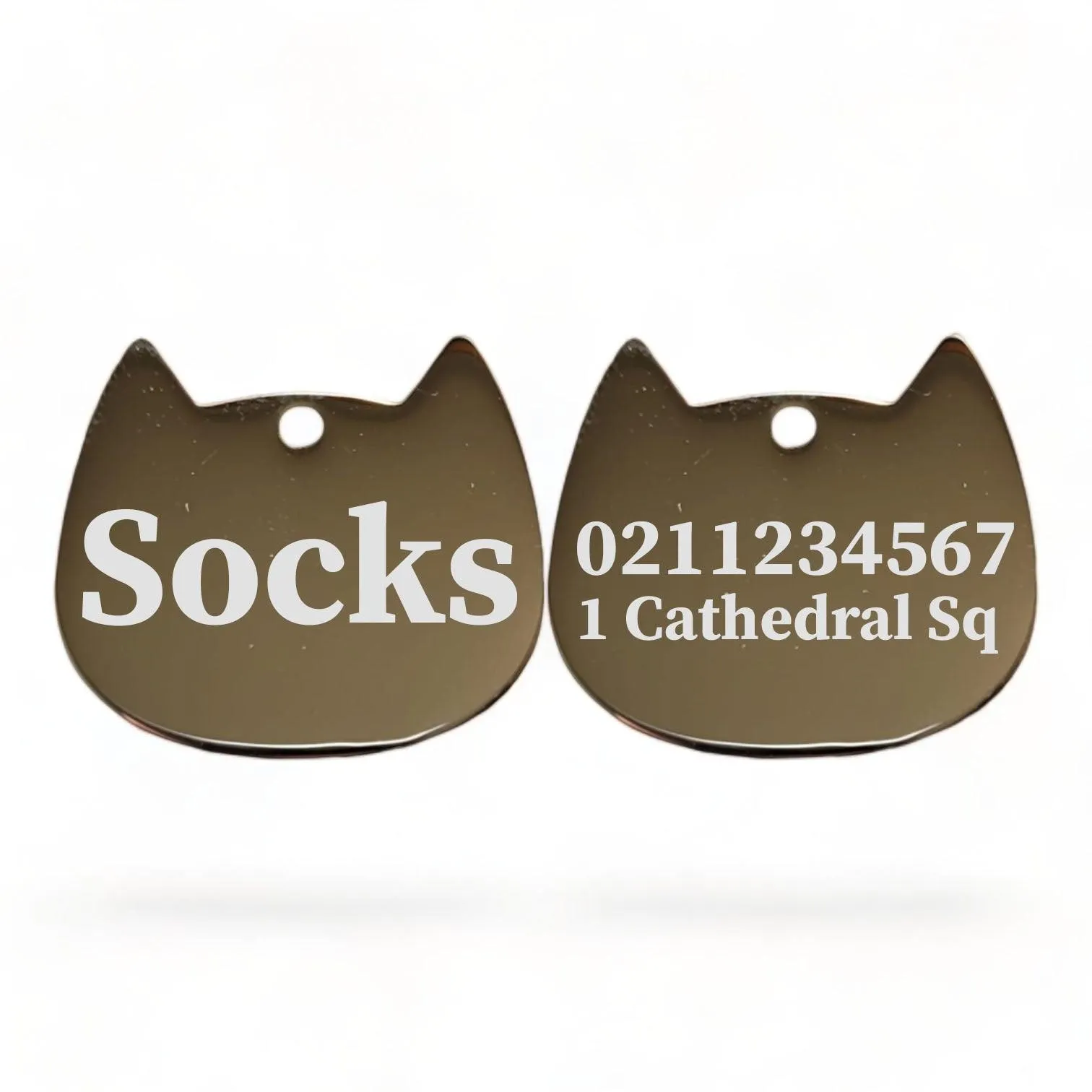 Name Front & 1 Number Address Back Bat Cat | Mirror Stainless | Cat ID Pet Tag