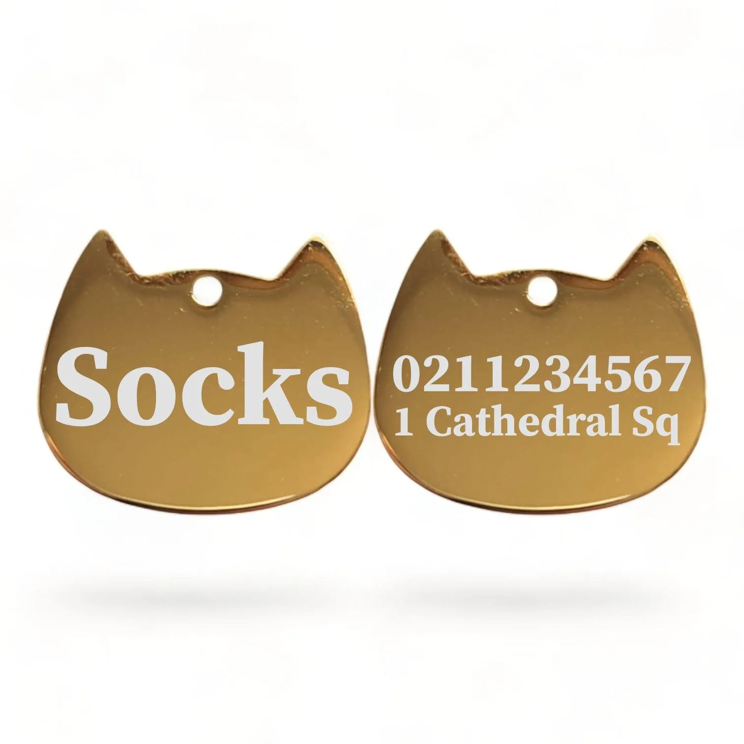 Name Front & 1 Number Address Back Bat Cat | Mirror Stainless | Cat ID Pet Tag
