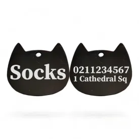 Name Front & 1 Number Address Back Bat Cat | Mirror Stainless | Cat ID Pet Tag