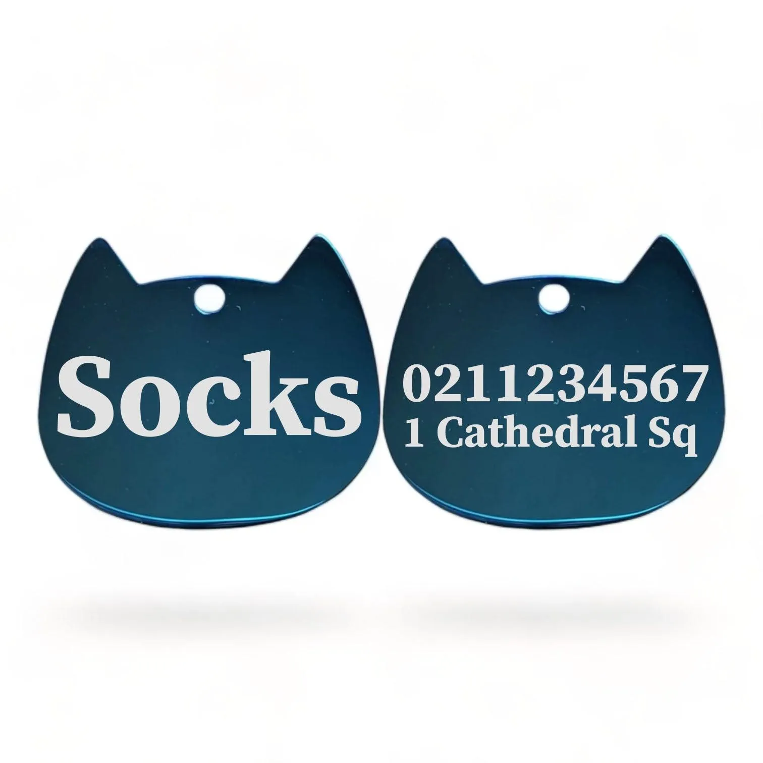 Name Front & 1 Number Address Back Bat Cat | Mirror Stainless | Cat ID Pet Tag