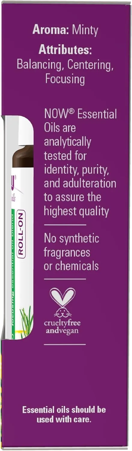 NOW Essential Oils, Mind That Energy Roll On, Non-GMO Project Verified, Focusing Blend, Steam Distilled, Topical Aromatherapy, 10-mL
