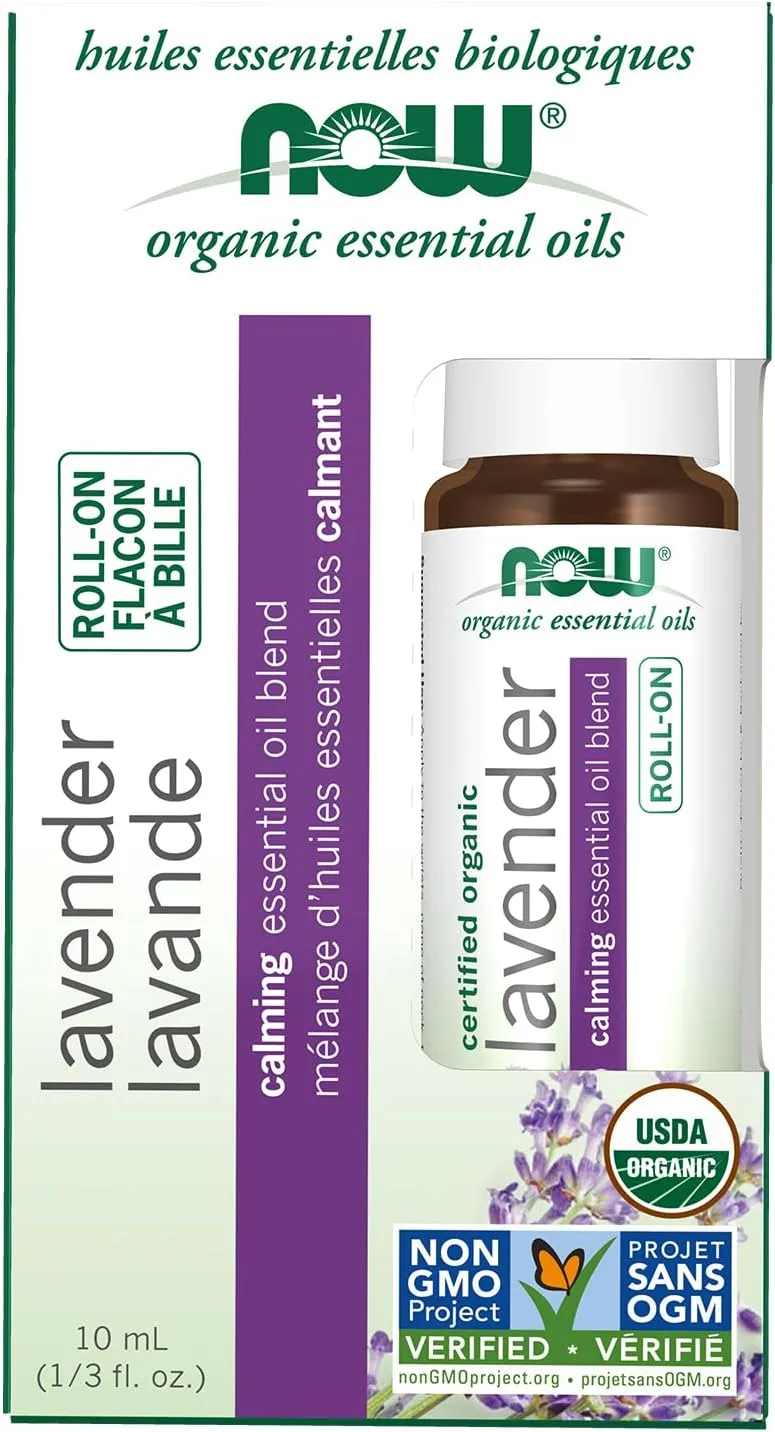NOW Foods Essential Oils, Lavender Roll-On, Certified Organic, Calming Blend, Steam Distilled, Topical Aromatherapy, 10-mL