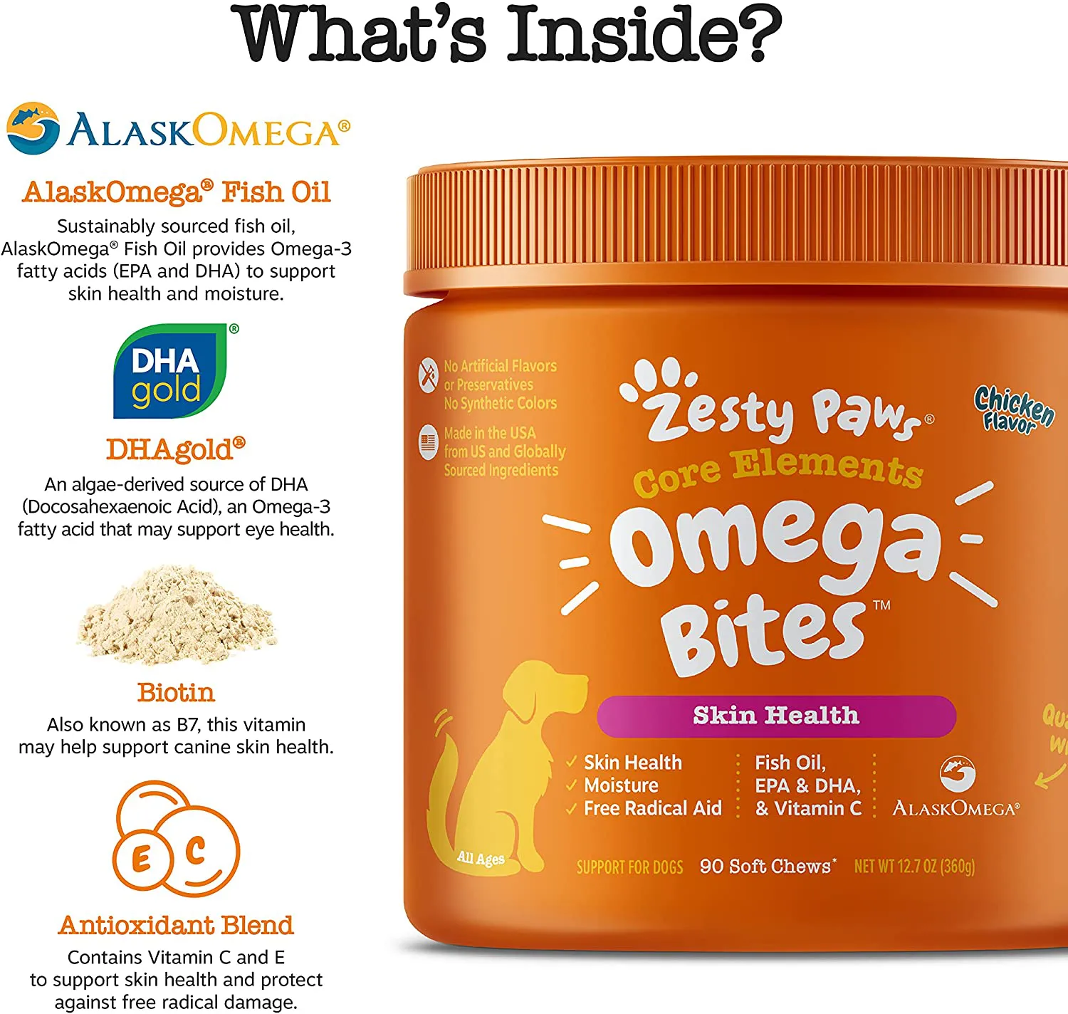 Omega 3 Alaskan Fish Oil Chew Treats for Dogs with AlaskOmega for EPA & DHA Fatty Acid, Itch Free Skin - Hip & Joint Support   Heart & Brain Health