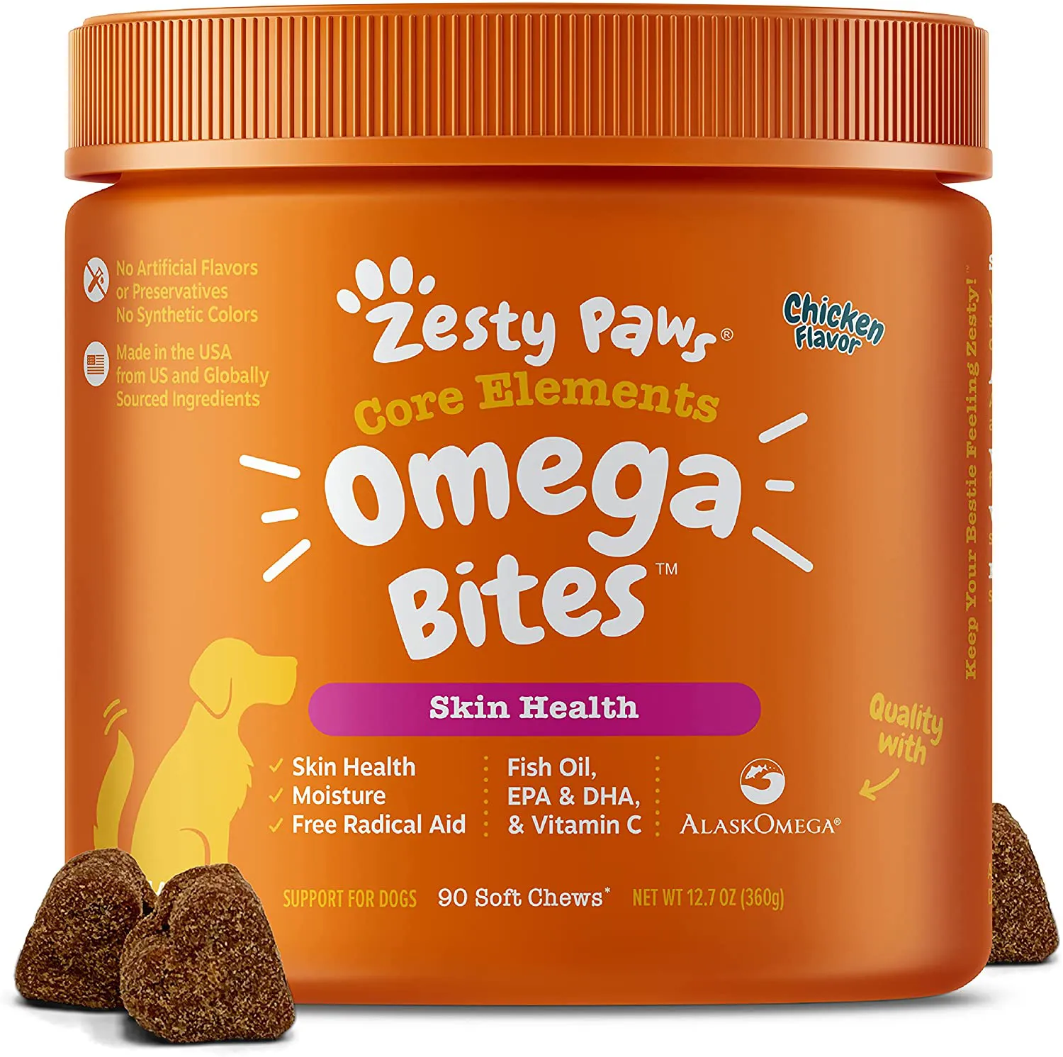 Omega 3 Alaskan Fish Oil Chew Treats for Dogs with AlaskOmega for EPA & DHA Fatty Acid, Itch Free Skin - Hip & Joint Support   Heart & Brain Health