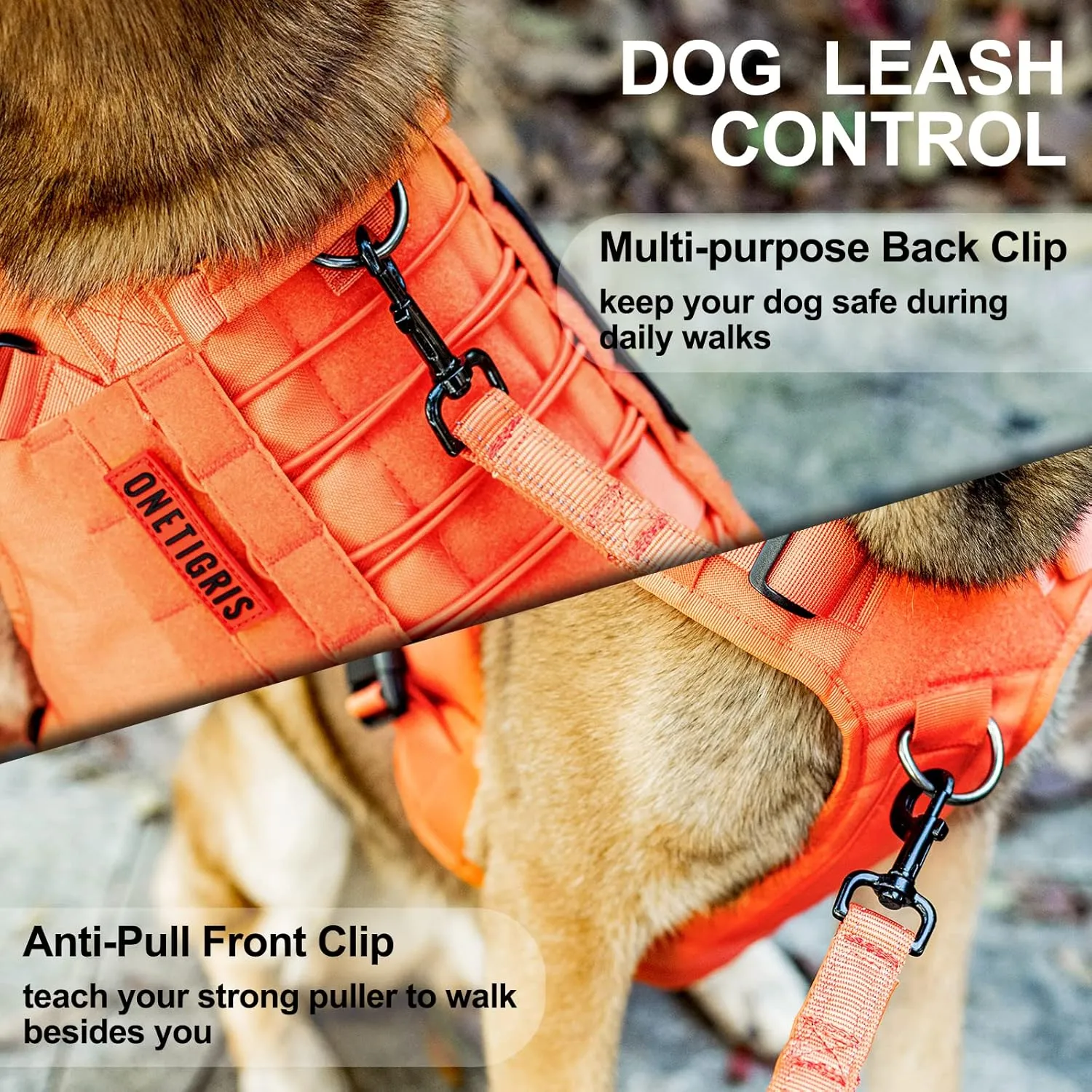 OneTigris Tactical Dog Harness Vest with Handle, Military Dog Harness for Large Medium Dogs,FIRE WATCHER 2.0 No-Pull Service Dog Vest,Adjustable Dog Vest Harness for Walking Hiking Training(XL,Orange)