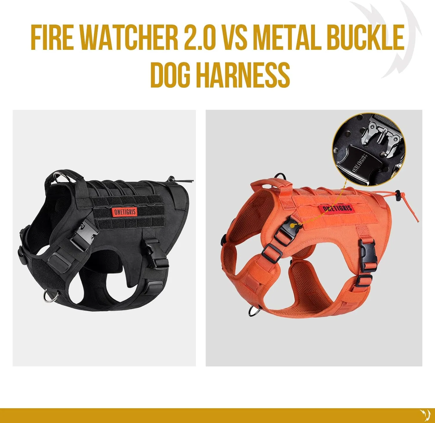 OneTigris Tactical Dog Harness Vest with Handle, Military Dog Harness for Large Medium Dogs,FIRE WATCHER 2.0 No-Pull Service Dog Vest,Adjustable Dog Vest Harness for Walking Hiking Training(XL,Orange)
