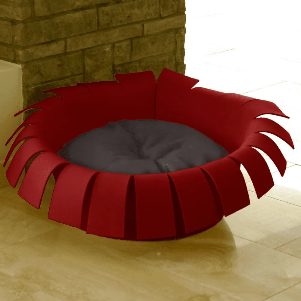 Orthopedic Cat Bed By Pet Interiors- Red Felt Crown