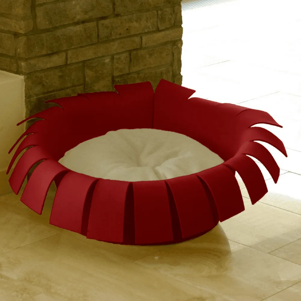 Orthopedic Cat Bed By Pet Interiors- Red Felt Crown