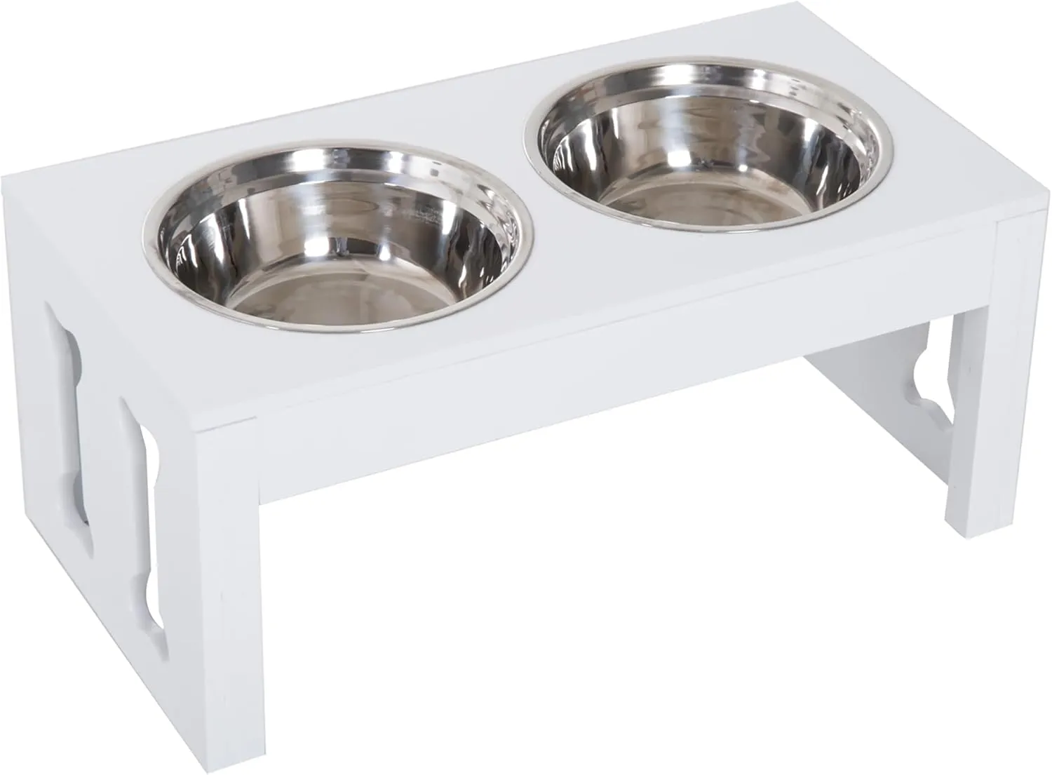 PawHut 23" Modern Decorative Dog Bone Wooden Heavy Duty Pet Food Bowl Elevated Feeding Station - White