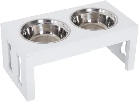 PawHut 23" Modern Decorative Dog Bone Wooden Heavy Duty Pet Food Bowl Elevated Feeding Station - White
