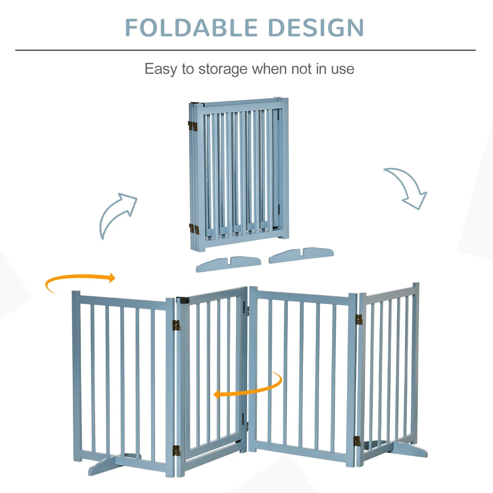 PawHut Pet Gate Wooden Foldable Dog Safety Barrier w/ 4 Panels for Small and Medium Dogs Blue
