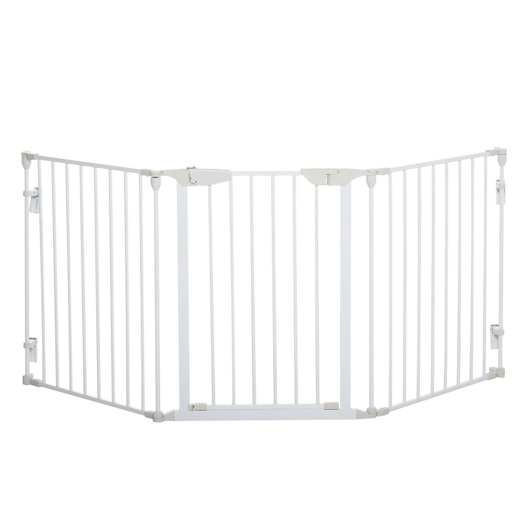 PawHut Pet Safety Gate 3-Panel Playpen Fireplace Christmas Tree Metal Fence Stair Barrier Room Divider with Walk Through Door Automatically Close Lock White