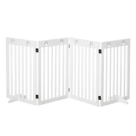 PawHut Wooden Pet Gate Foldable Freestanding Dog Safety Barrier w/ Support Feet