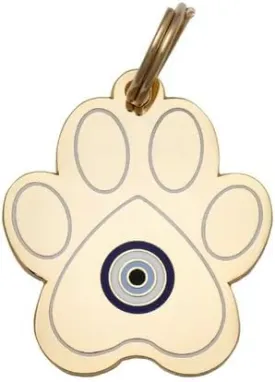 Personalized 'Evil Eye Paw' Cat Pet ID Tag & Collar Charm - Custom Engraved Dog Tags for Pets - Luxury Brass, Gold Plating