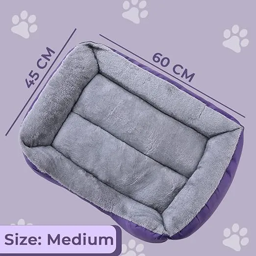 Petvit Dog & Cat Bed|Super Soft Plush Top Pet Bed|Oxford Cloth Polyester Filling|Machine Washable Dog Bed|Rectangular Cat Bed with Rise-Edge Pillow|QY036P-M|Purple