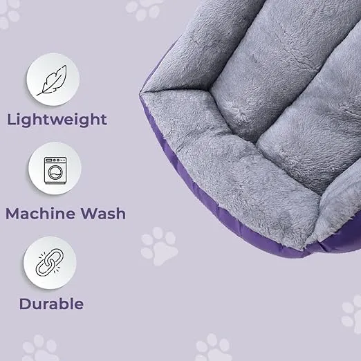 Petvit Dog & Cat Bed|Super Soft Plush Top Pet Bed|Oxford Cloth Polyester Filling|Machine Washable Dog Bed|Rectangular Cat Bed with Rise-Edge Pillow|QY036P-M|Purple