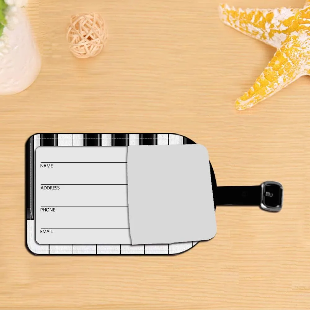 Piano Keys-Music Leather Luggage ID Tag White Black Travel Bag Label Suitcase Luggage ID Tag - 1 pack