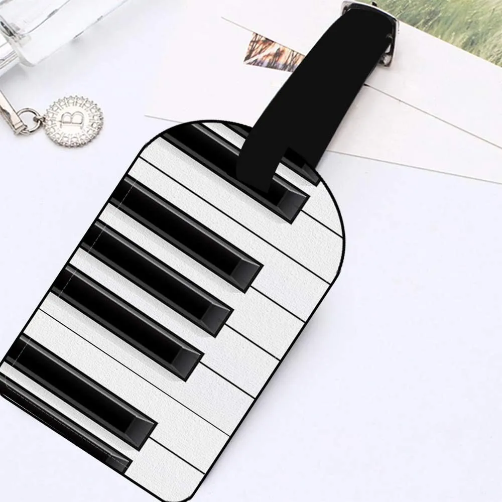 Piano Keys-Music Leather Luggage ID Tag White Black Travel Bag Label Suitcase Luggage ID Tag - 1 pack