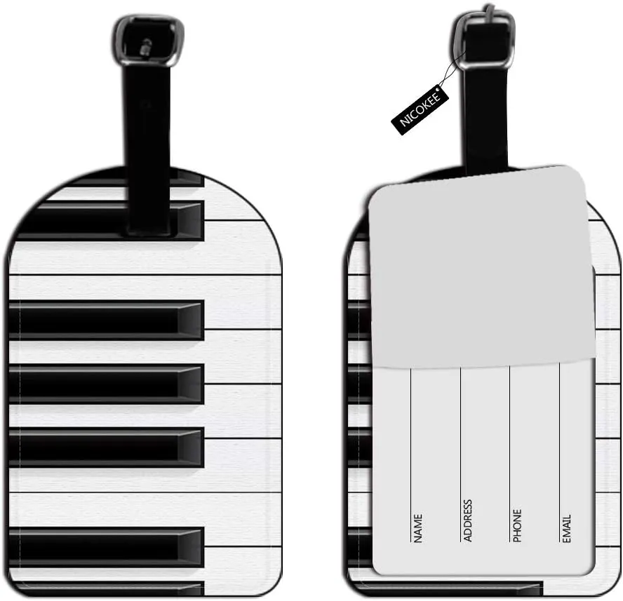 Piano Keys-Music Leather Luggage ID Tag White Black Travel Bag Label Suitcase Luggage ID Tag - 1 pack