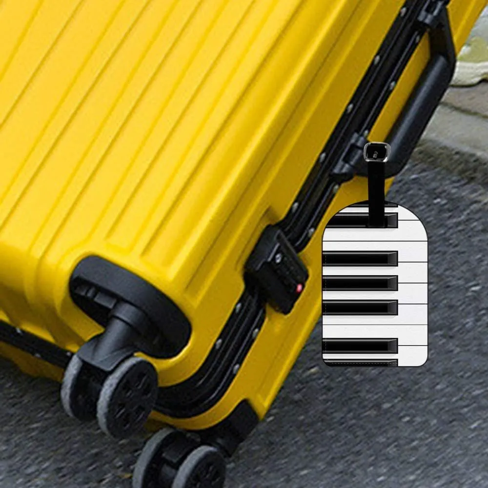 Piano Keys-Music Leather Luggage ID Tag White Black Travel Bag Label Suitcase Luggage ID Tag - 1 pack