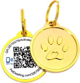 Premium NFC & QR Code Smart ID Tag for Dogs - Easy Scanning, Instant Profile Access, Real-Time Location Alerts(Gold Paw)