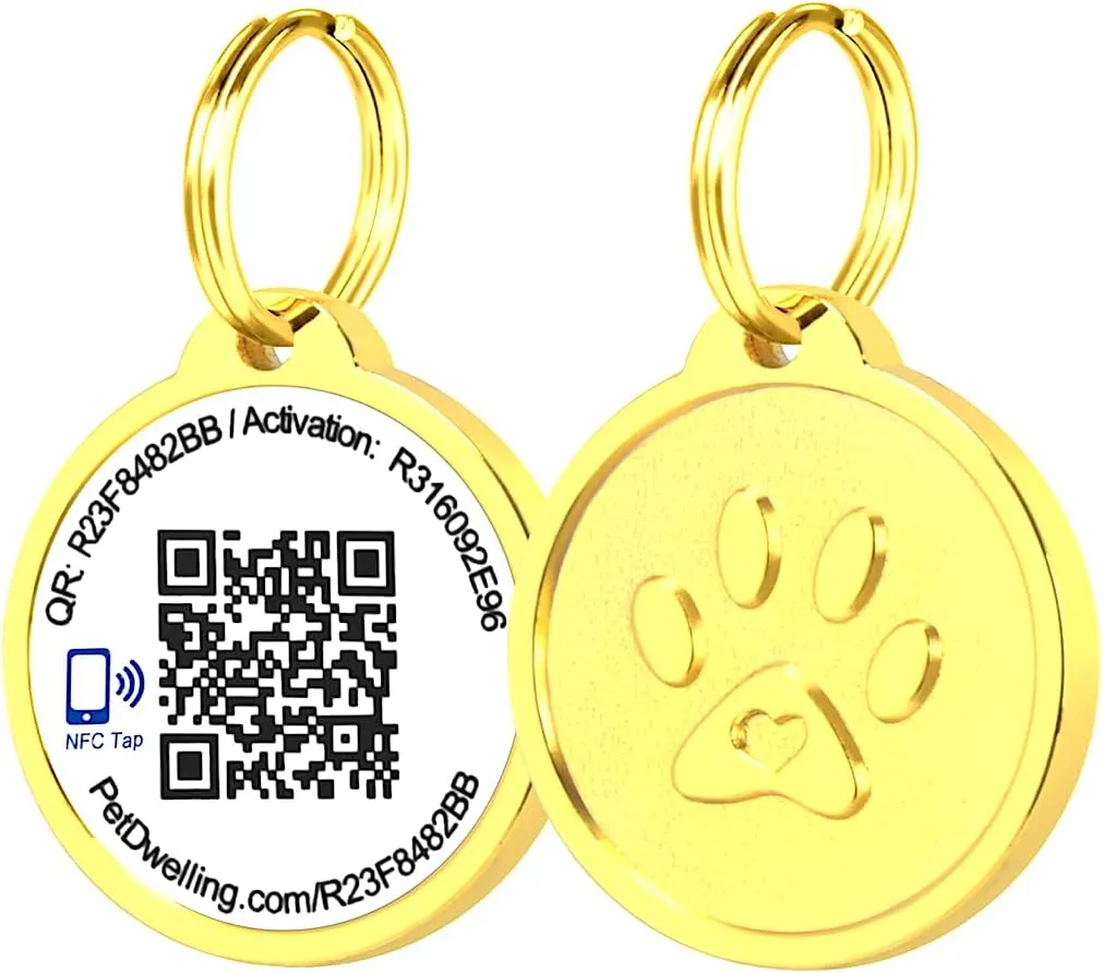 Premium NFC & QR Code Smart ID Tag for Dogs - Easy Scanning, Instant Profile Access, Real-Time Location Alerts(Gold Paw)