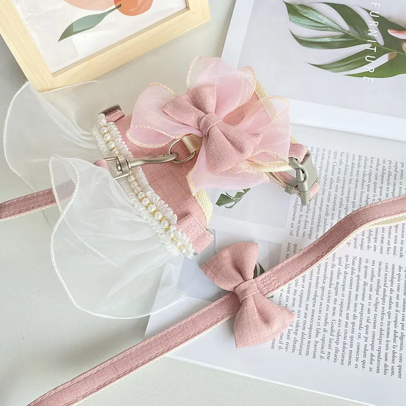 Princess Pearly Mesh Cat Harness and Leash Set