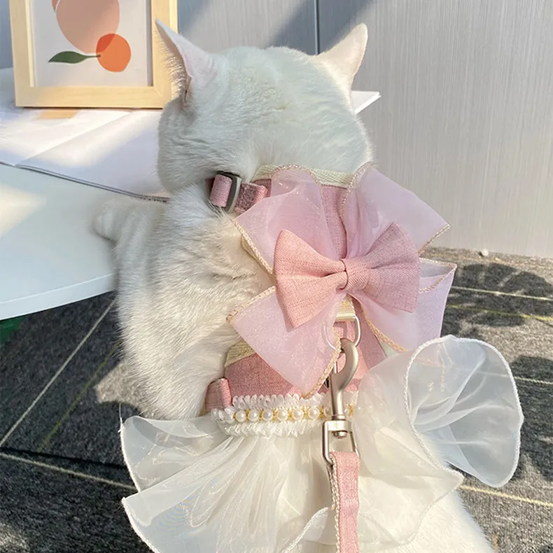 Princess Pearly Mesh Cat Harness and Leash Set