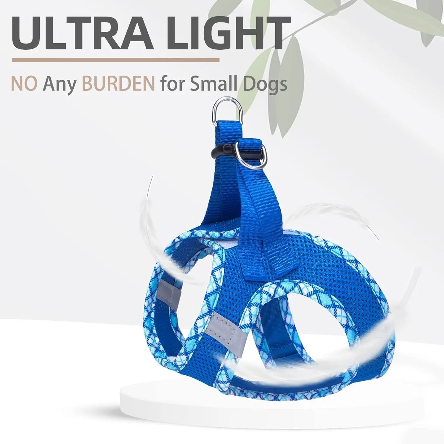PUPTECK Dog Harness and Leash Set for Small Medium Dogs No Pull Step-in Soft Mesh Puppy Cat Vest Harnesses Reflective at Night, Blue M