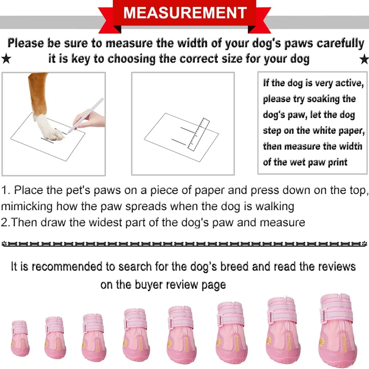 QUMY Dog Shoes for Large Dogs, Medium Dog Boots & Paw Protectors for Winter Snowy Day, Summer Hot Pavement, Waterproof in Rainy Weather, Outdoor Walking, Indoor Hardfloors Anti Slip Sole Pink 3