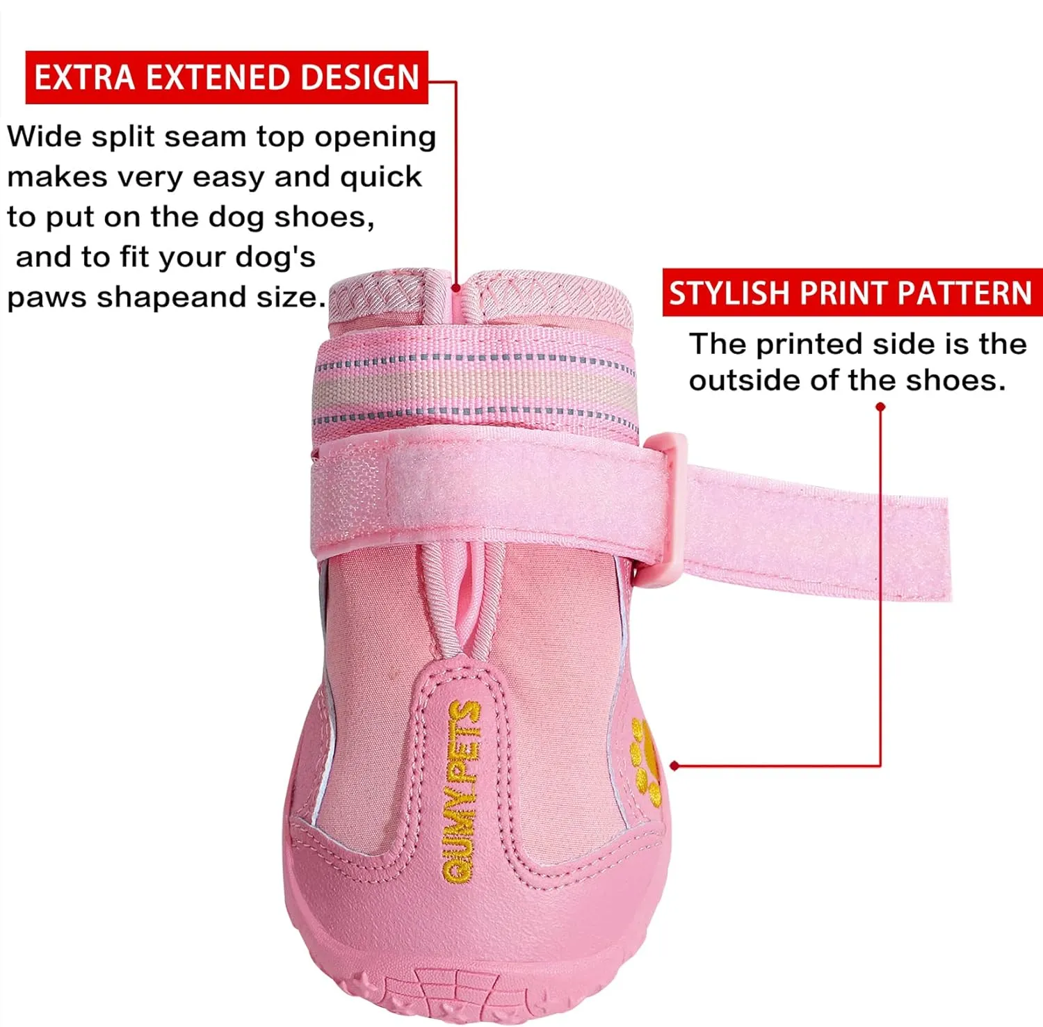 QUMY Dog Shoes for Large Dogs, Medium Dog Boots & Paw Protectors for Winter Snowy Day, Summer Hot Pavement, Waterproof in Rainy Weather, Outdoor Walking, Indoor Hardfloors Anti Slip Sole Pink 3