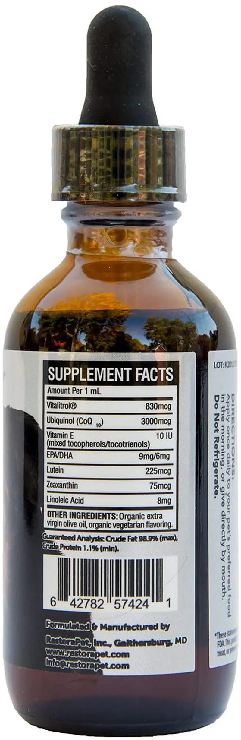 RestoraPet Organic Bacon Flavor Pet Supplement for Dogs, Cats & Horses | Healthy & Safe Antioxidant Liquid Drops | Anti-Inflammatory Multi-Vitamin | Increases Mobility, Energy & Reduces Joint Pain