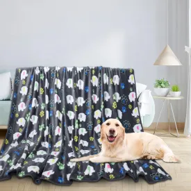 Rezutan Dog Blankets for Large Dogs, 80x60 inch, Dog Cat Flannel Blankets Washable, Soft Pet Mat Throw Cover for Kennel Crate Bed, Grey Cute Elephant Dog Paw, Dog Blanket, Pet Blanket