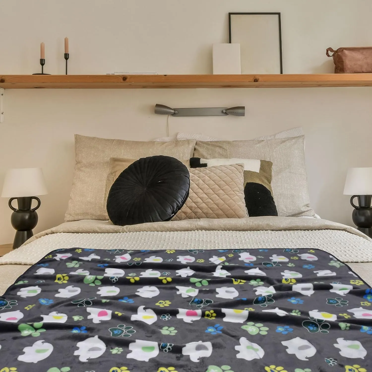 Rezutan Dog Blankets for Large Dogs, 80x60 inch, Dog Cat Flannel Blankets Washable, Soft Pet Mat Throw Cover for Kennel Crate Bed, Grey Cute Elephant Dog Paw, Dog Blanket, Pet Blanket