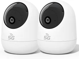 Rraycom 2Pack 2K Security Camera Indoor 5G/2.4 GHz Wi-Fi, Baby Monitor Pet/Dog Camera 360-Degree for Home Security, Smart Motion Tracking, 24/7 Live View, Night Vision, Compatible with Alexa