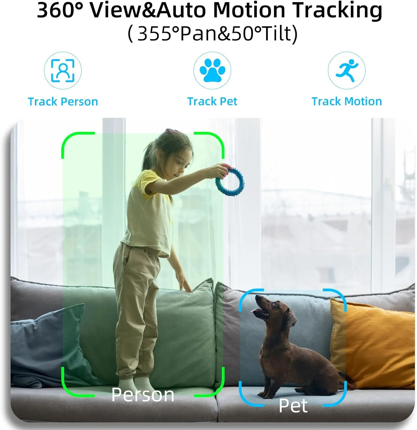 Rraycom 2Pack 2K Security Camera Indoor 5G/2.4 GHz Wi-Fi, Baby Monitor Pet/Dog Camera 360-Degree for Home Security, Smart Motion Tracking, 24/7 Live View, Night Vision, Compatible with Alexa