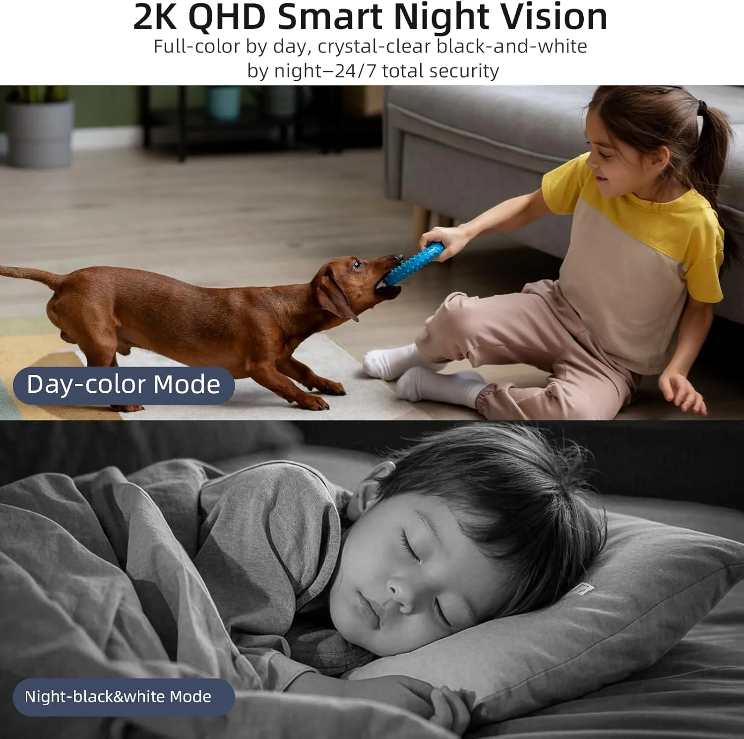Rraycom 2Pack 2K Security Camera Indoor 5G/2.4 GHz Wi-Fi, Baby Monitor Pet/Dog Camera 360-Degree for Home Security, Smart Motion Tracking, 24/7 Live View, Night Vision, Compatible with Alexa