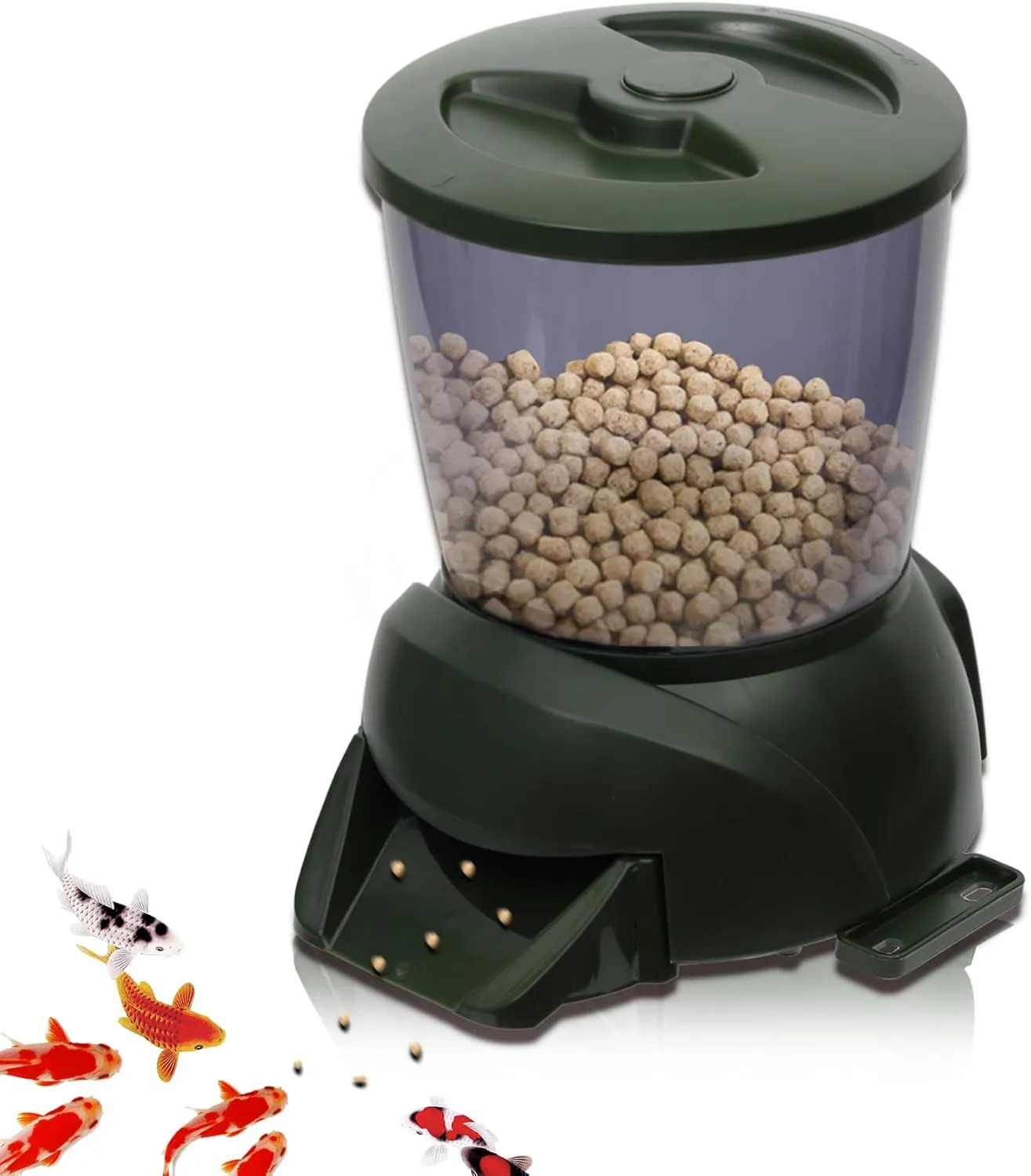 Sammery Automatic Pond Fish Feeder, 4.5L Large Capacity Outdoor Pond Fish Feeder Distributor, Battery Powered Timed and Quantitative, Designed for Breeders During Travel or Adverse Weather Conditions
