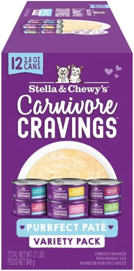 Stella & Chewys Carnivore Cravings Purrfect Pate Canned Wet Cat Food Variety Pack  (2.8 Ounce Cans, Case of 12)