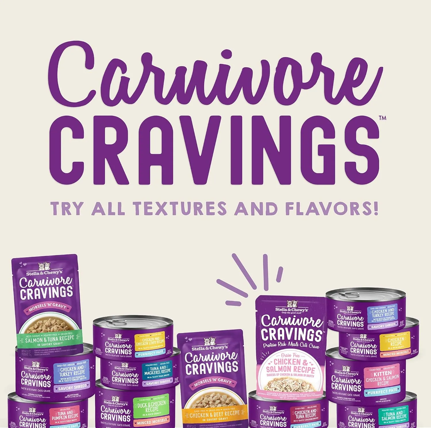 Stella & Chewys Carnivore Cravings Purrfect Pate Canned Wet Cat Food Variety Pack  (2.8 Ounce Cans, Case of 12)