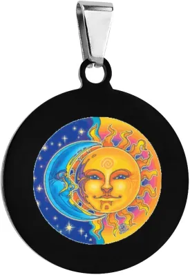 Sun and Moon Stainless Steel Pet ID Tags Personalized Dog Tags and Cat Tags Necklace Charm Circular