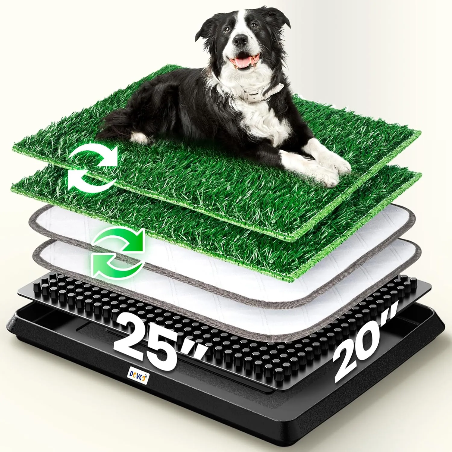 Super Absorbent Dog Grass Pad with Tray, 4-Layer Guard to Stop Leakage/Stink/Mess for Puppy Health, Reusable Washable Pee Pads for Dogs, Potty Training Dog Litter Box for Indoor Outdoor, 20"*25"