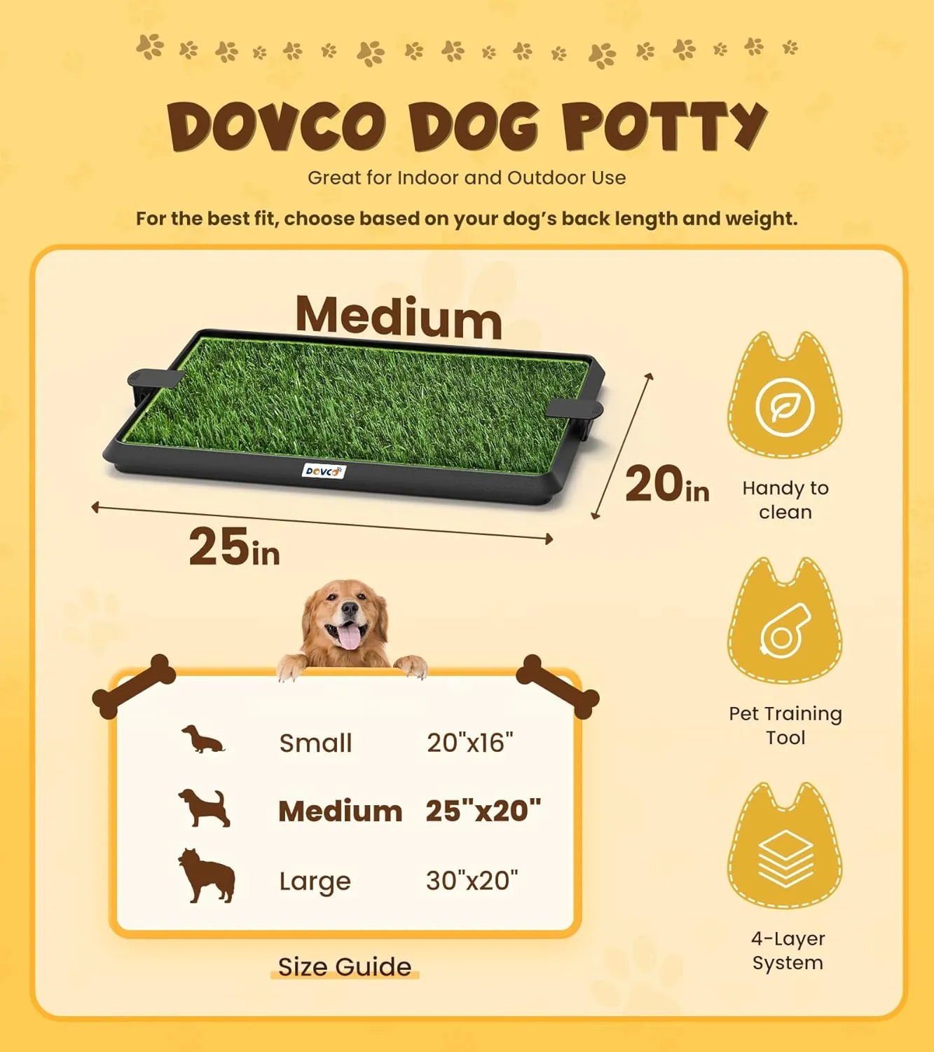 Super Absorbent Dog Grass Pad with Tray, 4-Layer Guard to Stop Leakage/Stink/Mess for Puppy Health, Reusable Washable Pee Pads for Dogs, Potty Training Dog Litter Box for Indoor Outdoor, 20"*25"