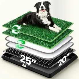 Super Absorbent Dog Grass Pad with Tray, 4-Layer Guard to Stop Leakage/Stink/Mess for Puppy Health, Reusable Washable Pee Pads for Dogs, Potty Training Dog Litter Box for Indoor Outdoor, 20"*25"