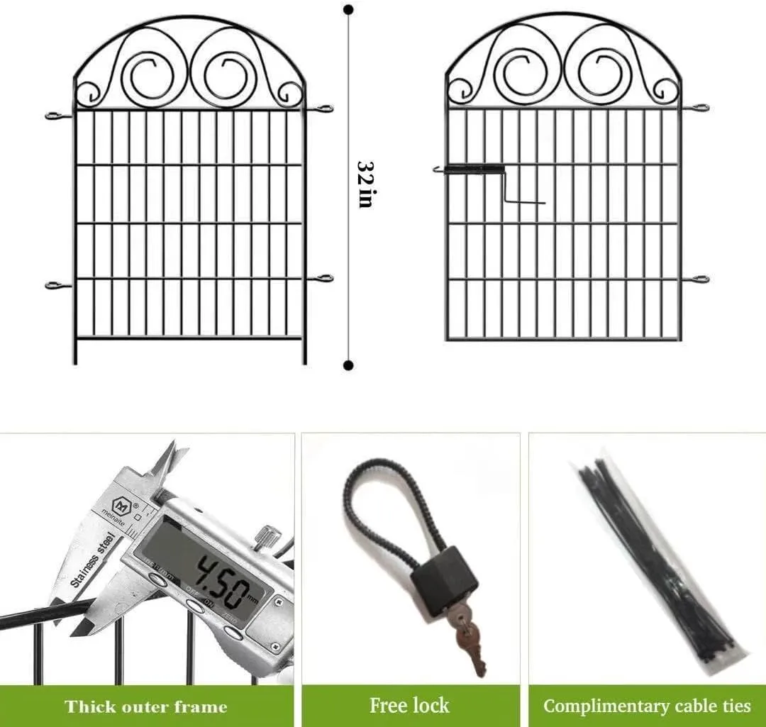 Tall Garden Fence Animal Barrier with Gate, 32 in(H) 16 Panels Garden Fences and Borders for Dogs, Dog Fence Outdoor for Yard, Total Length 35 Ft Metal Temporary FencingPatented