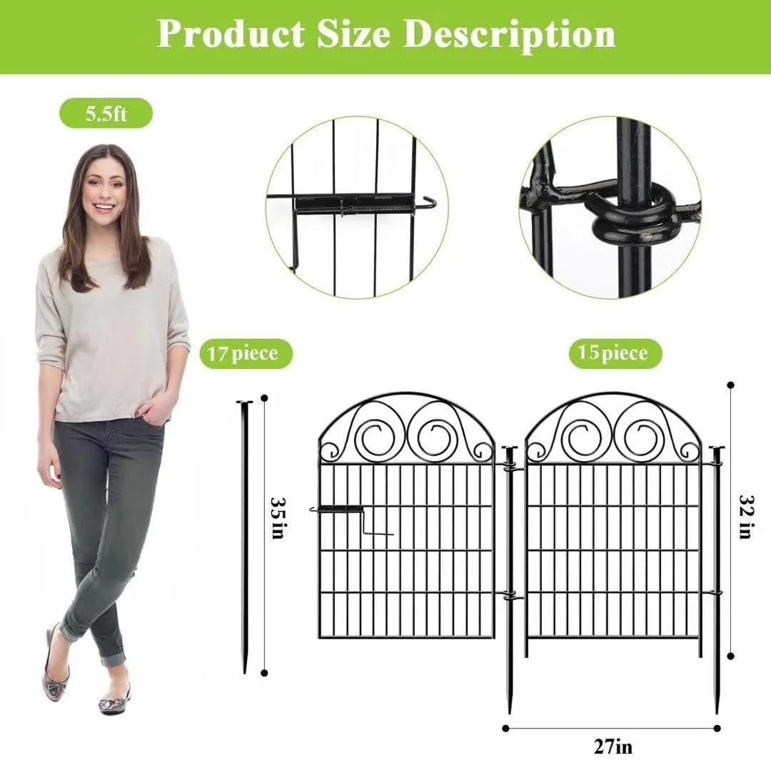 Tall Garden Fence Animal Barrier with Gate, 32 in(H) 16 Panels Garden Fences and Borders for Dogs, Dog Fence Outdoor for Yard, Total Length 35 Ft Metal Temporary FencingPatented