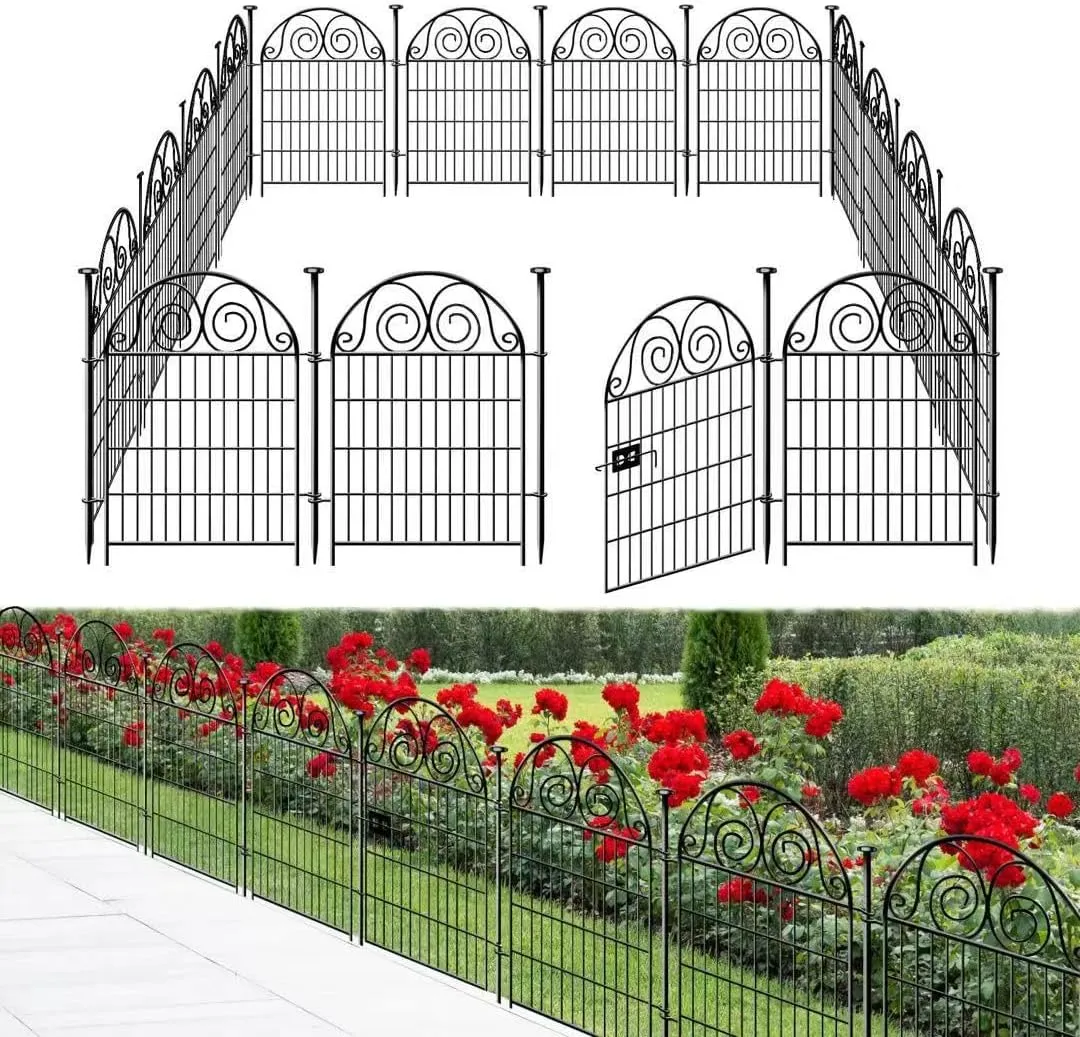Tall Garden Fence Animal Barrier with Gate, 32 in(H) 16 Panels Garden Fences and Borders for Dogs, Dog Fence Outdoor for Yard, Total Length 35 Ft Metal Temporary FencingPatented