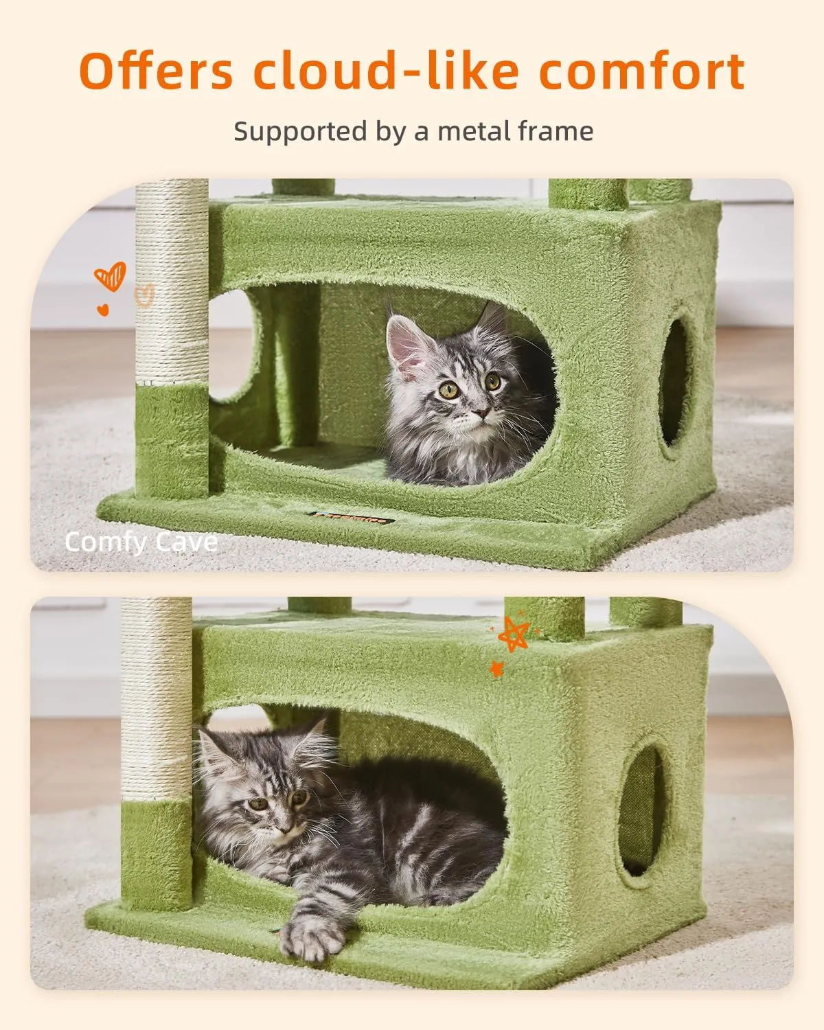 Taoqimiao Cat Tree,38.5-Inch Cat Tower for Indoor Cats,Suitable for Kittens with Luxurious cat condo with Adjustable Baskets and Luxurious Perch MS029SGR Green
