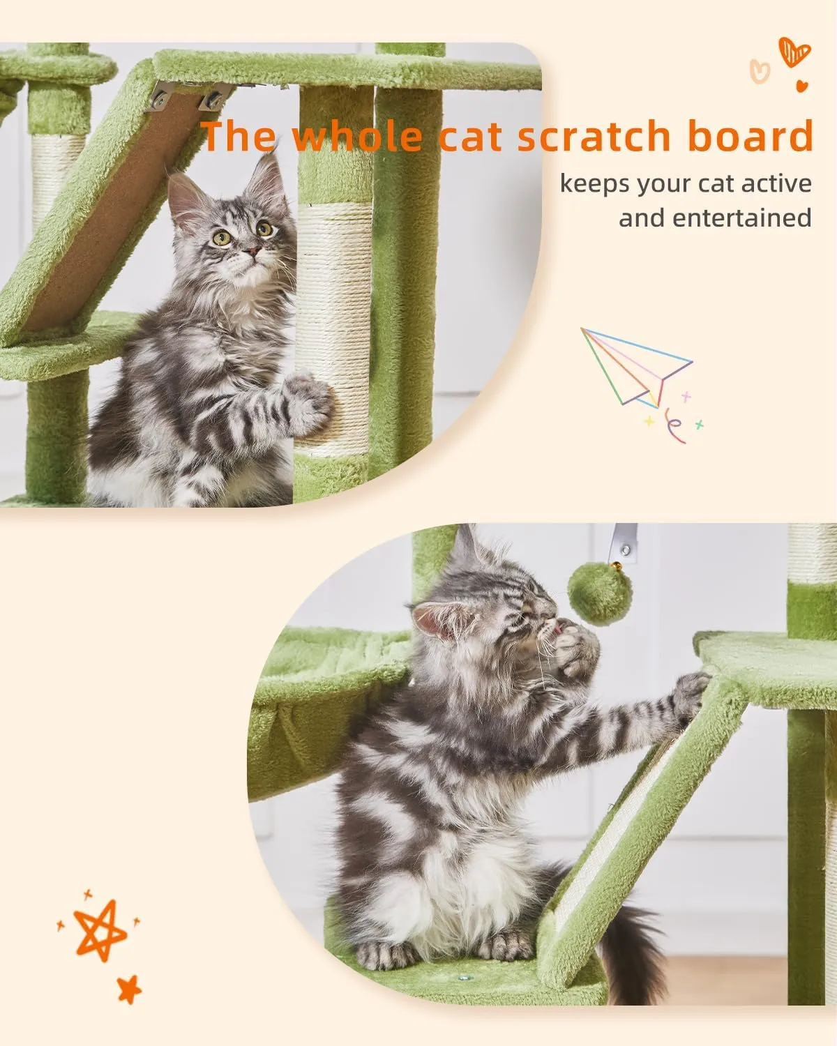 Taoqimiao Cat Tree,38.5-Inch Cat Tower for Indoor Cats,Suitable for Kittens with Luxurious cat condo with Adjustable Baskets and Luxurious Perch MS029SGR Green